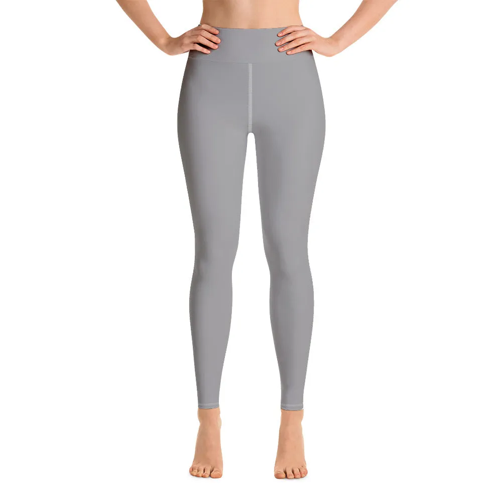 Light Grey Solid Yoga Leggings, Pastel Gray Color Women's Long Tights-Made in USA/EU/MX