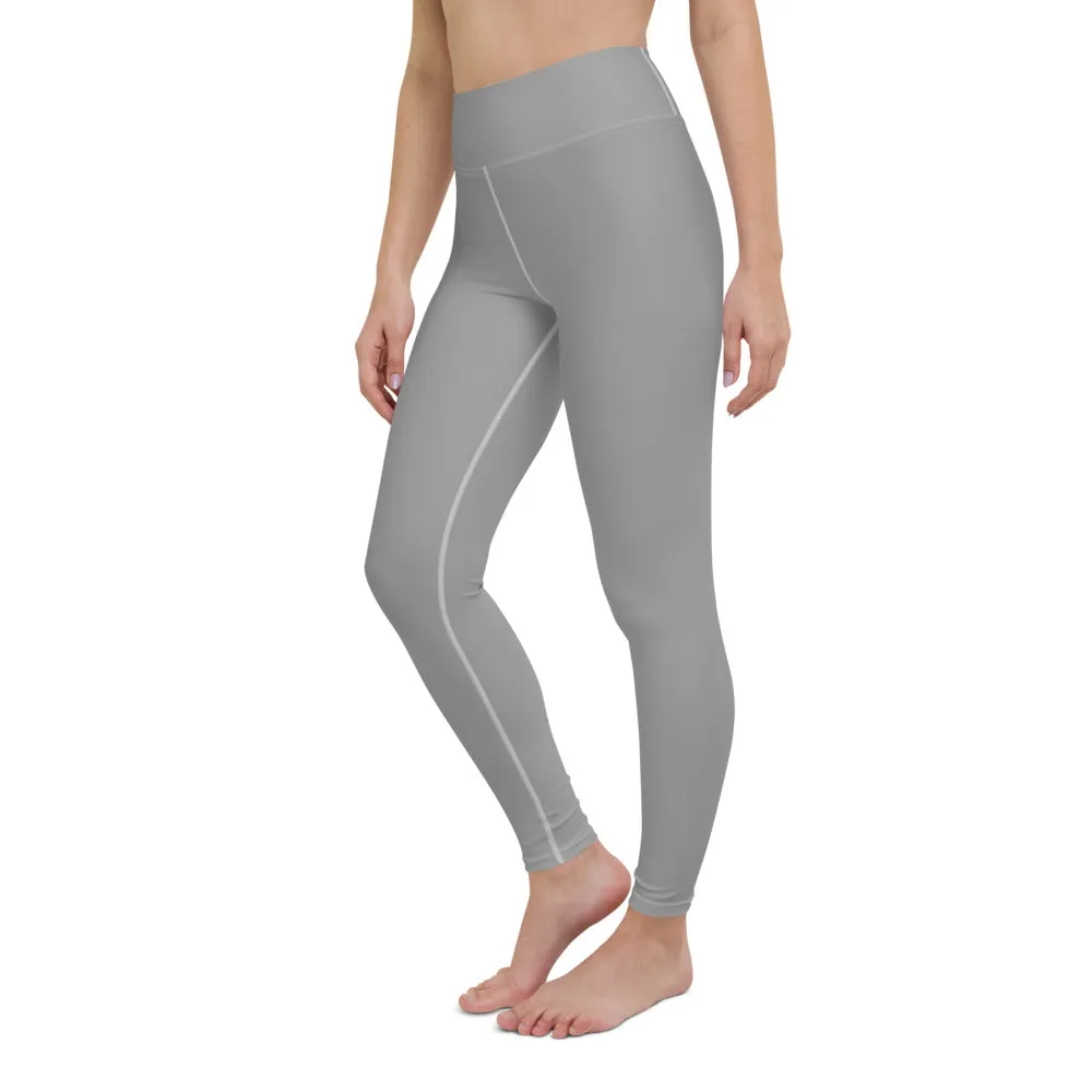 Light Grey Solid Yoga Leggings, Pastel Gray Color Women's Long Tights-Made in USA/EU/MX
