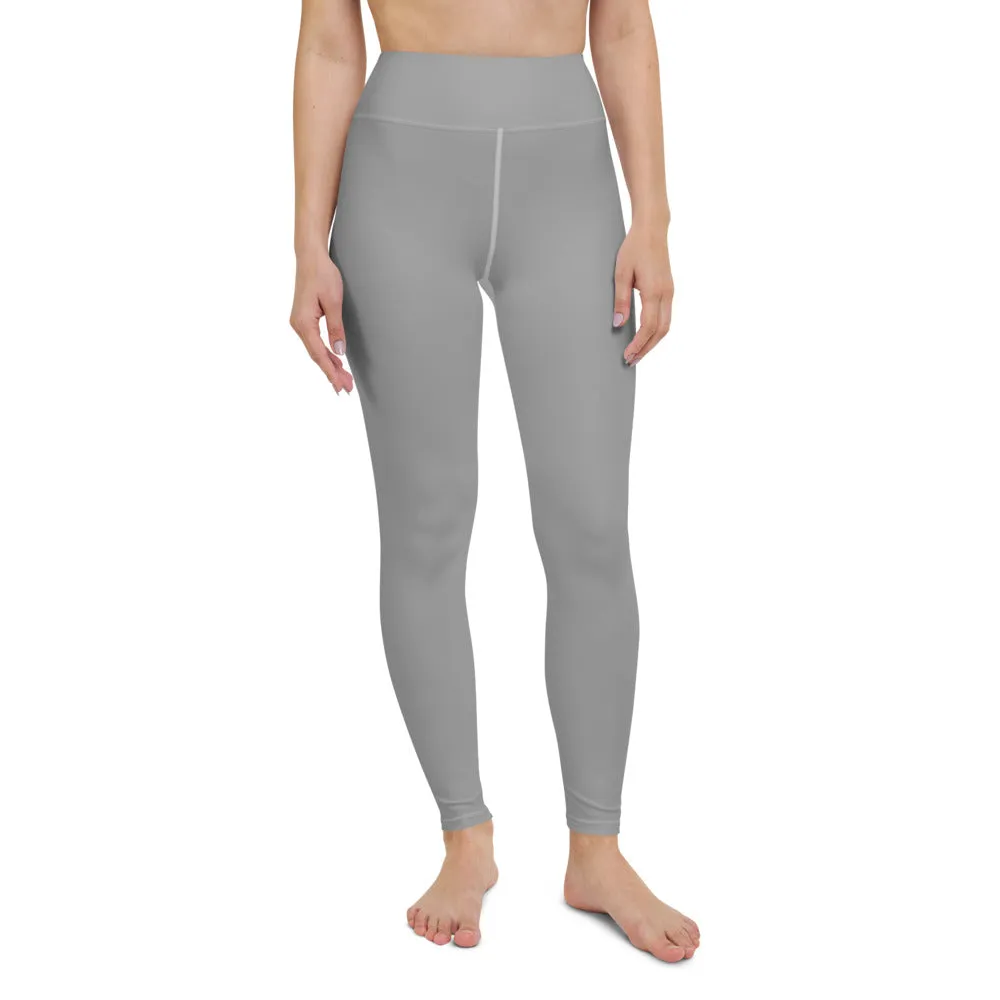 Light Grey Solid Yoga Leggings, Pastel Gray Color Women's Long Tights-Made in USA/EU/MX