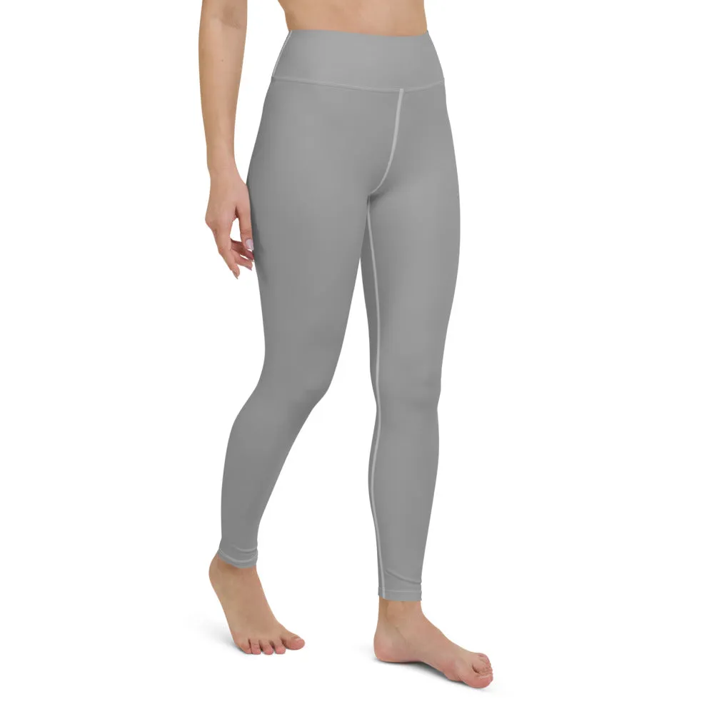 Light Grey Solid Yoga Leggings, Pastel Gray Color Women's Long Tights-Made in USA/EU/MX