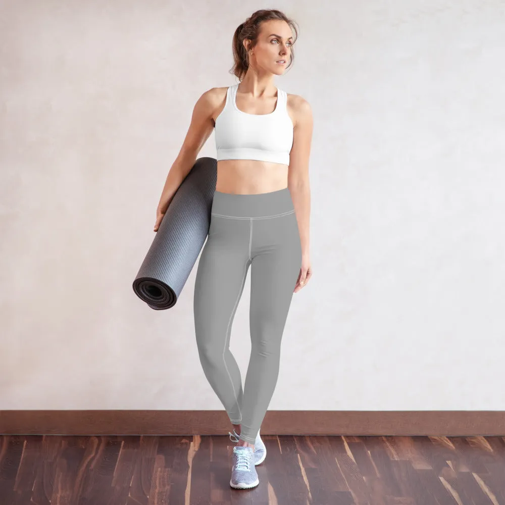 Light Grey Solid Yoga Leggings, Pastel Gray Color Women's Long Tights-Made in USA/EU/MX