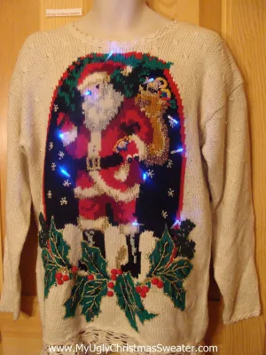 Light Up Ugly Christmas Sweater 80s Santa