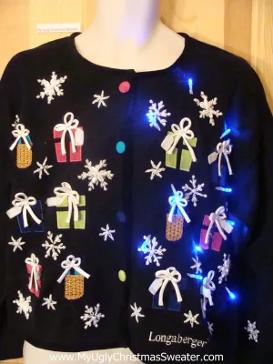 Light Up Xmas Sweater with Colorful Gifts and Buttons