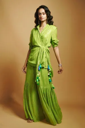 LIME GREEN FLARED GHARARA PANTS