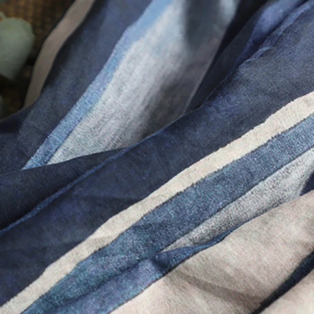 Linen Striped Casual Midi Skirt
