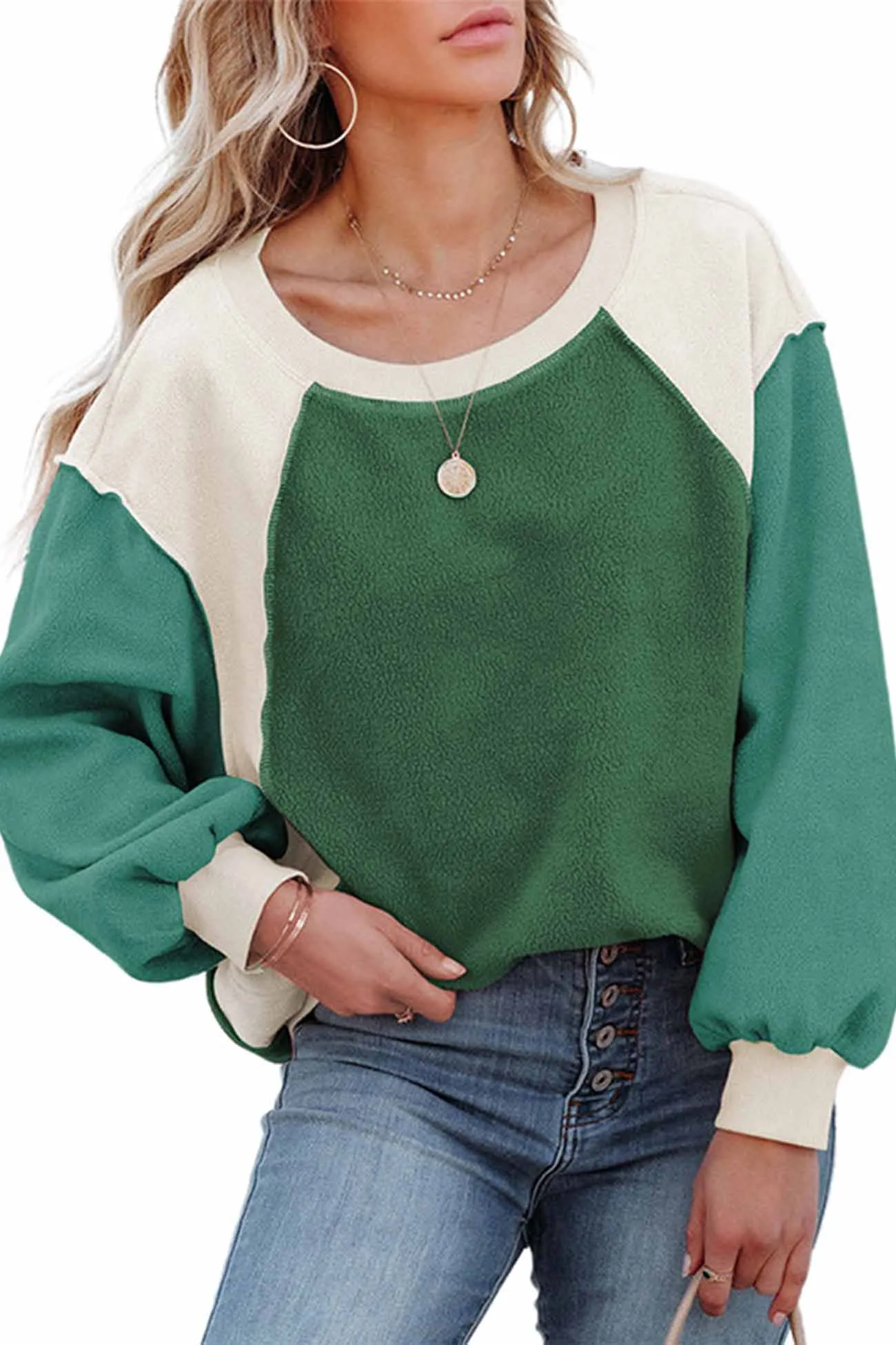 Long Sleeve Patchwork Fleece Sweatshirt