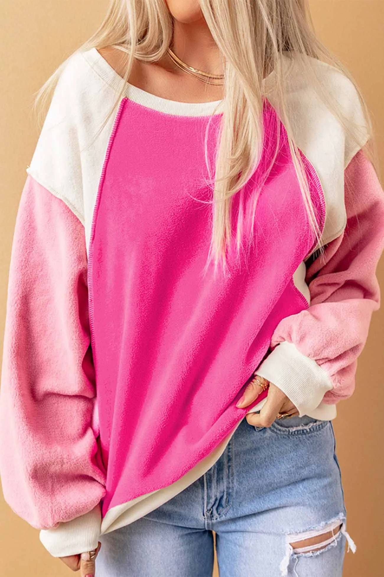 Long Sleeve Patchwork Fleece Sweatshirt