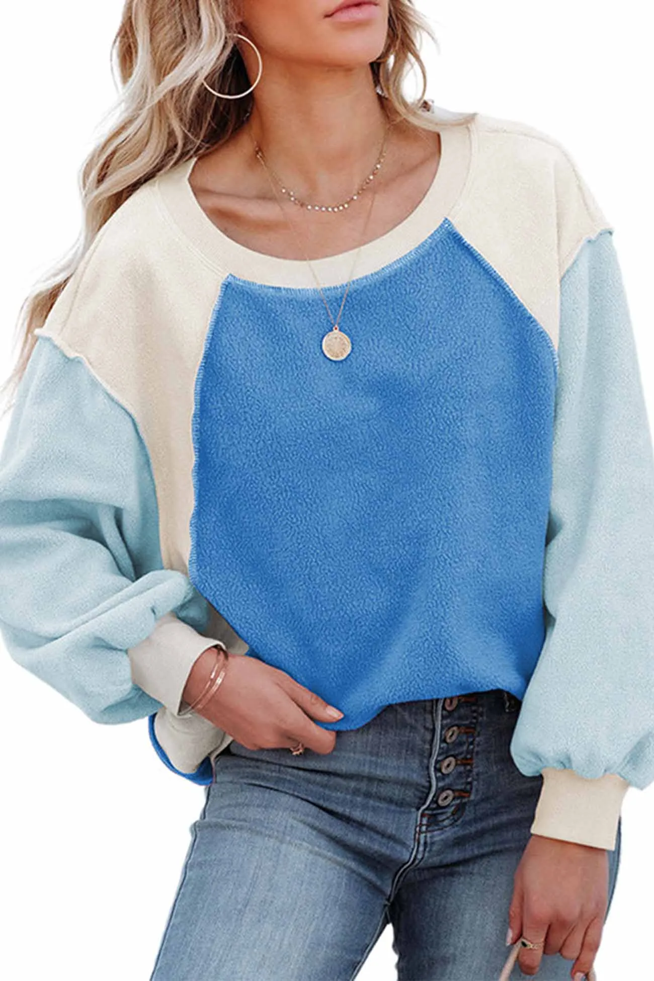 Long Sleeve Patchwork Fleece Sweatshirt