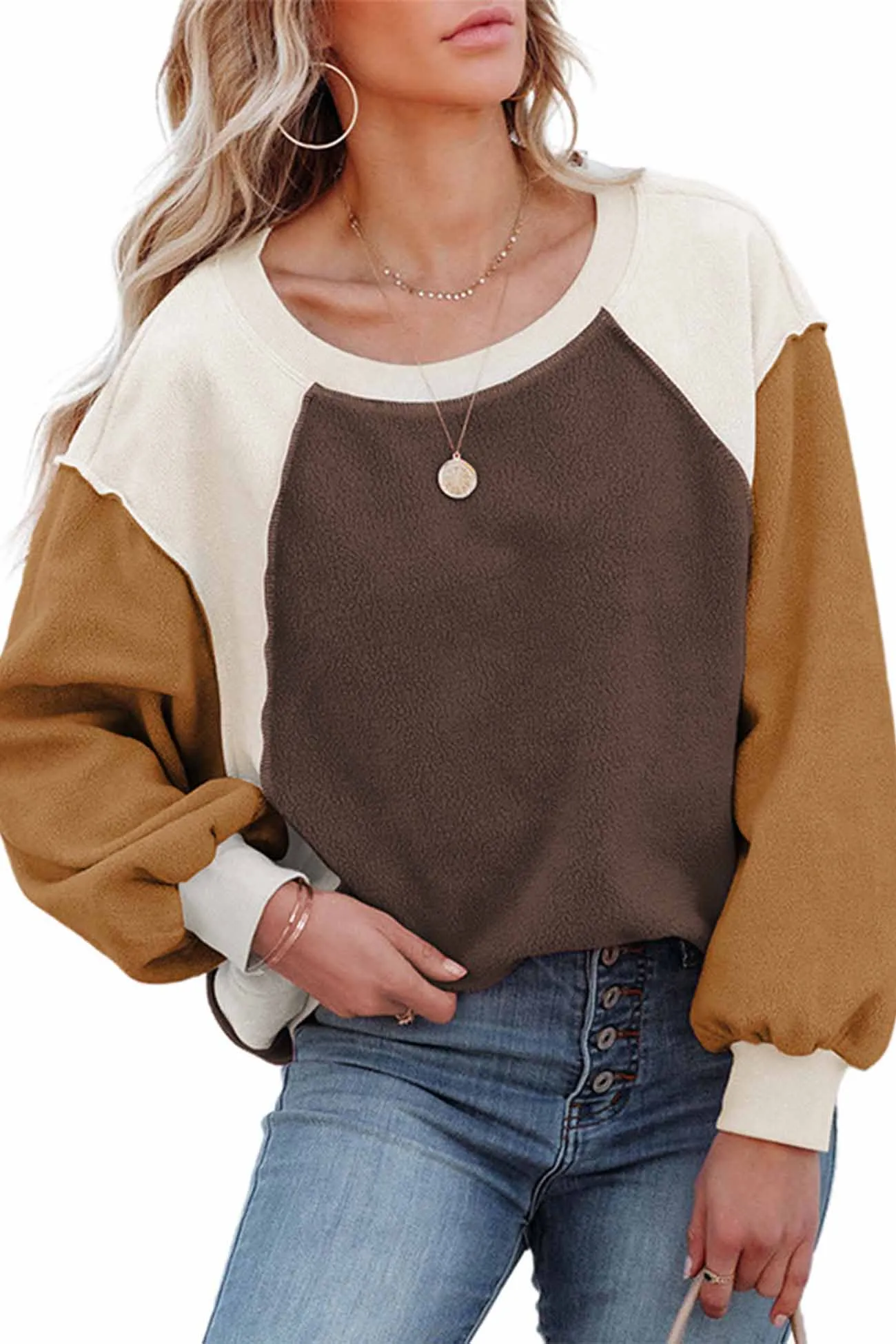 Long Sleeve Patchwork Fleece Sweatshirt