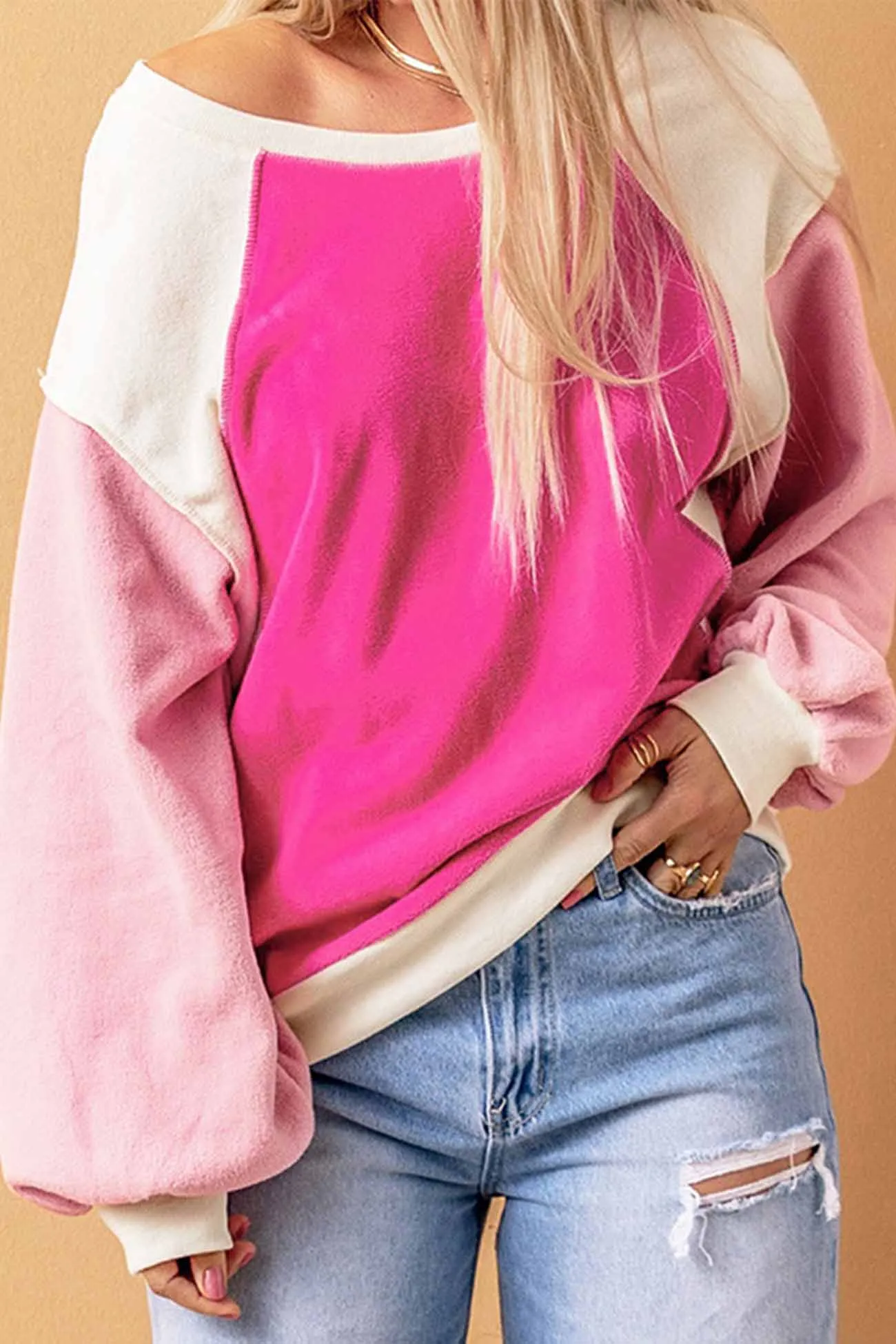 Long Sleeve Patchwork Fleece Sweatshirt