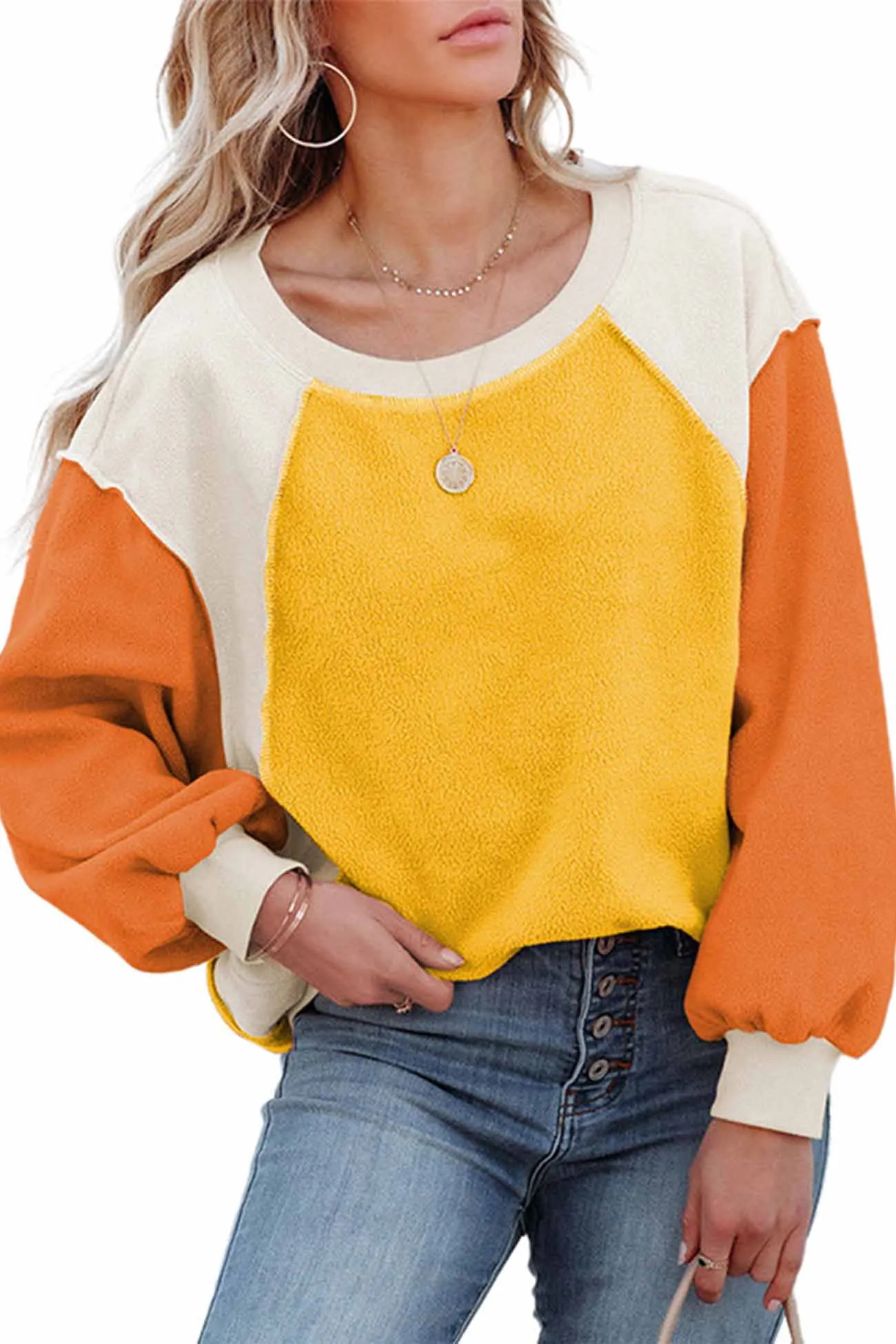 Long Sleeve Patchwork Fleece Sweatshirt