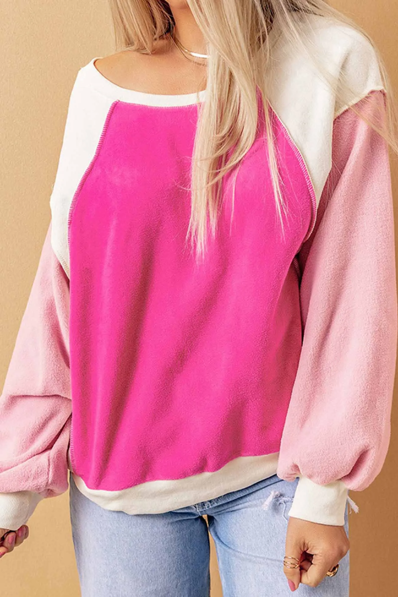 Long Sleeve Patchwork Fleece Sweatshirt