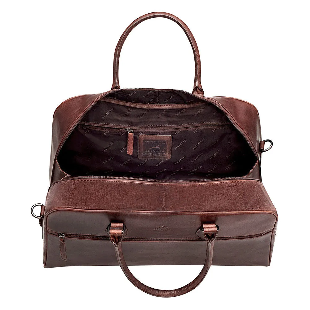 Mancini Leather Classic Duffle Bag, 21.5" x 11" x 14", Brown