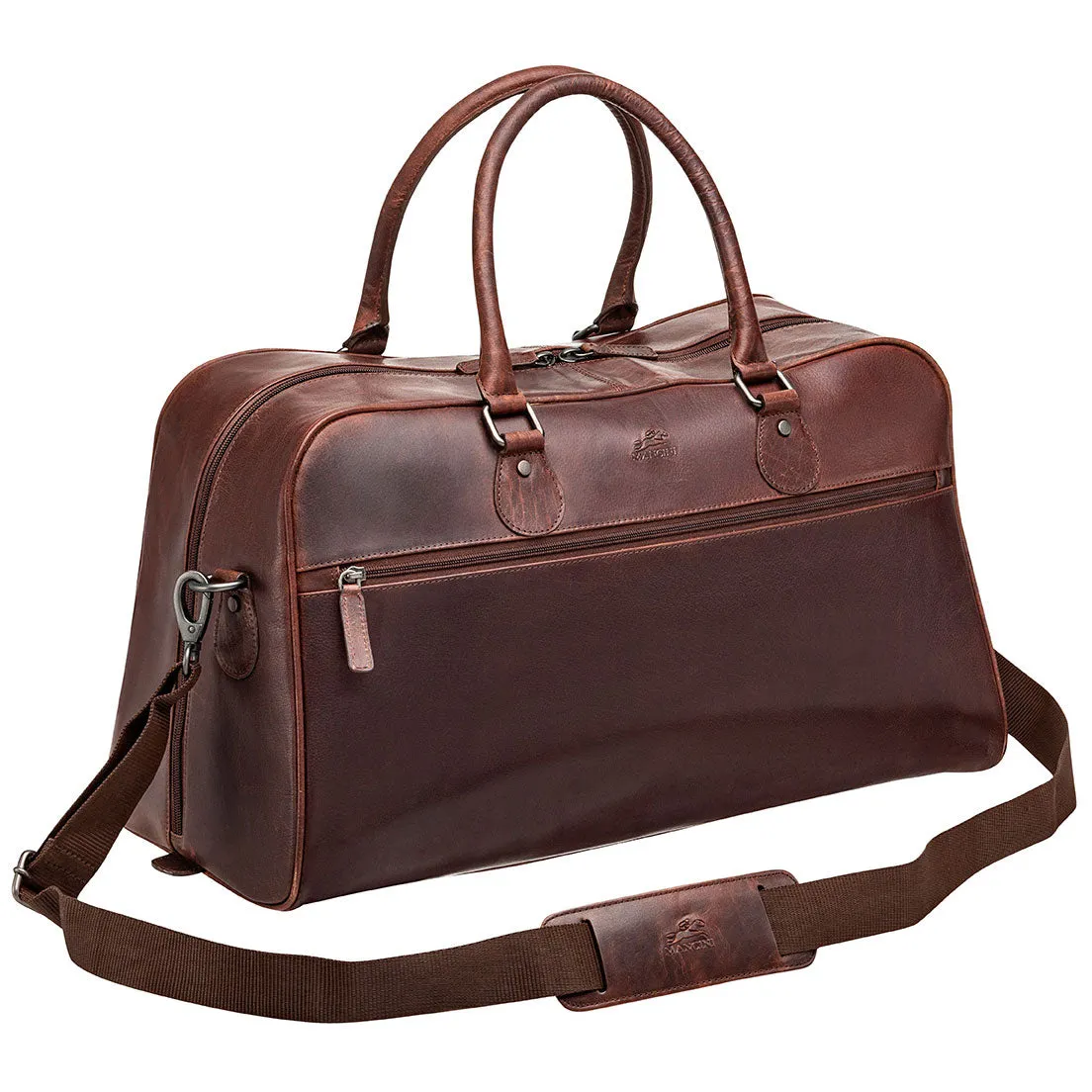 Mancini Leather Classic Duffle Bag, 21.5" x 11" x 14", Brown