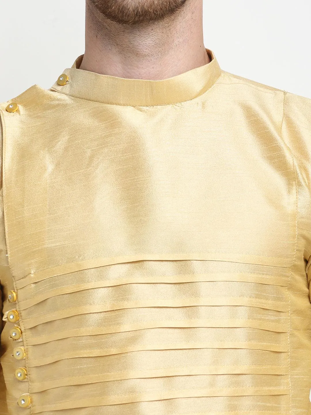 Men's Gold Solid Kurta With Churidaar Pyjama - Benstoke