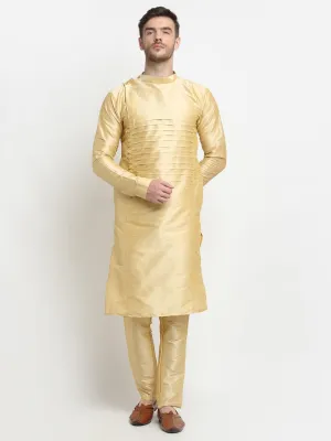 Men's Gold Solid Kurta With Churidaar Pyjama - Benstoke