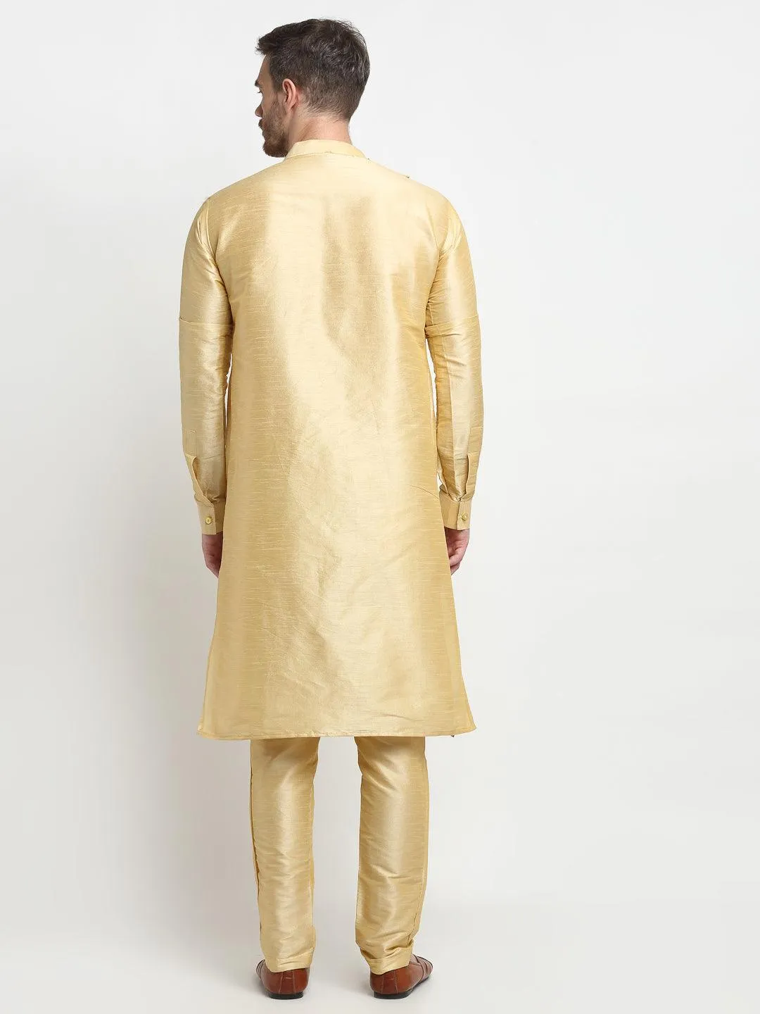 Men's Gold Solid Kurta With Churidaar Pyjama - Benstoke
