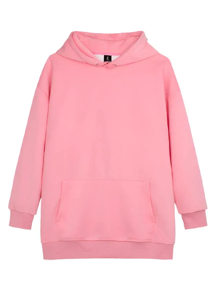 Metaversmall 11 Colors Autumn Thin Simple Loose Hooded Hoodies Women Sweatshirts Female Pocket White Basic Solid Color Pullover S-3XL