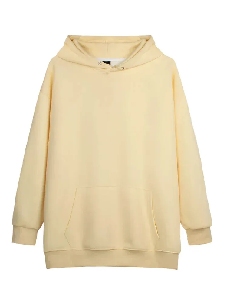 Metaversmall 11 Colors Autumn Thin Simple Loose Hooded Hoodies Women Sweatshirts Female Pocket White Basic Solid Color Pullover S-3XL