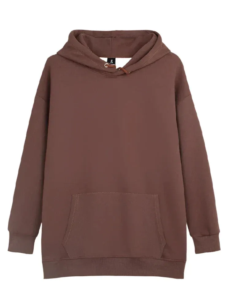 Metaversmall 11 Colors Autumn Thin Simple Loose Hooded Hoodies Women Sweatshirts Female Pocket White Basic Solid Color Pullover S-3XL