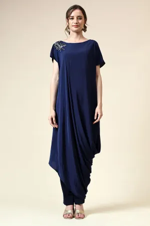 Navy Crystal Embellished Draped Co-Ord Set