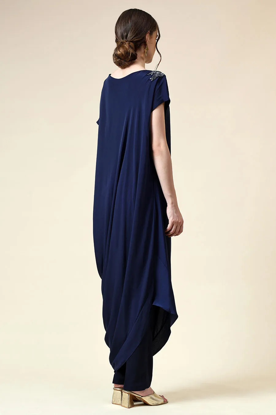 Navy Crystal Embellished Draped Co-Ord Set