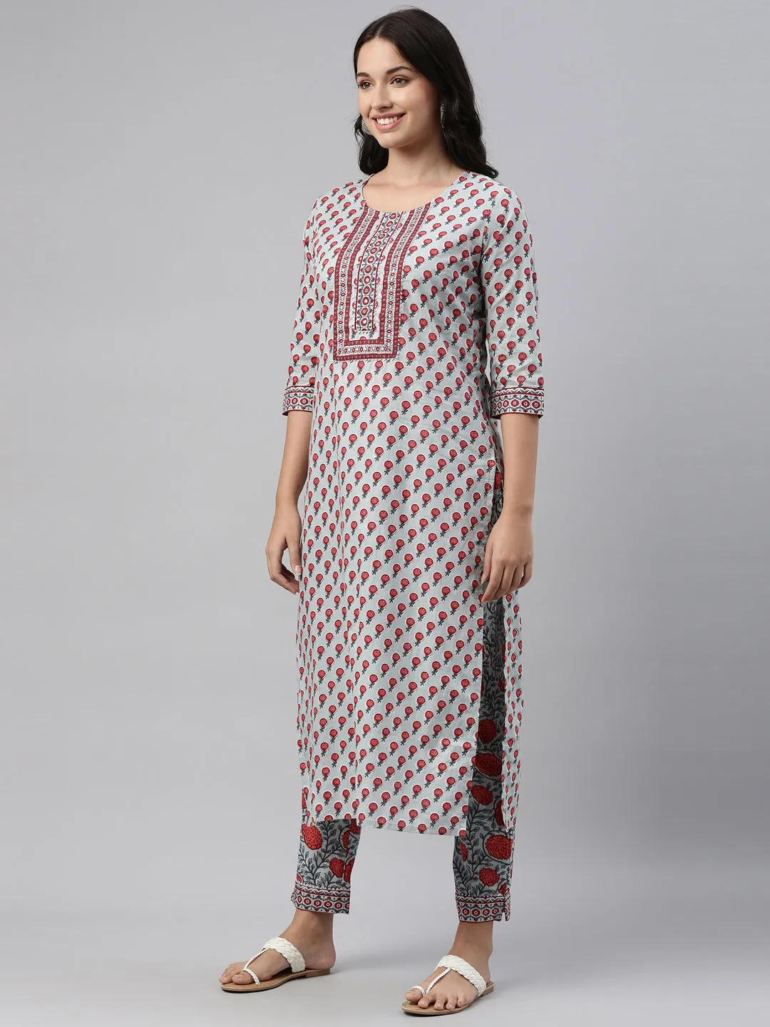 Neeru's Grey Color Cotton Fabric Tunic Set