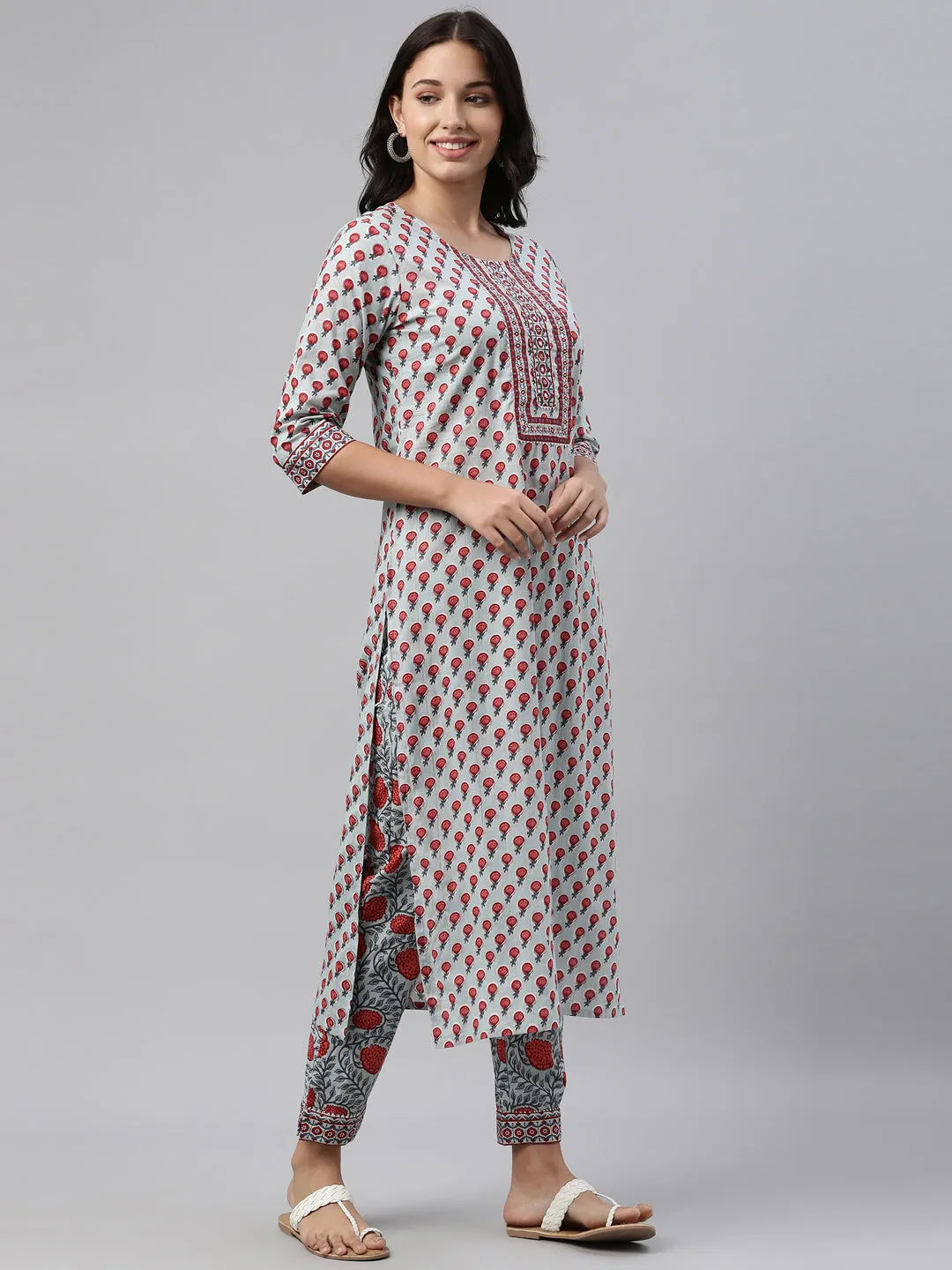 Neeru's Grey Color Cotton Fabric Tunic Set