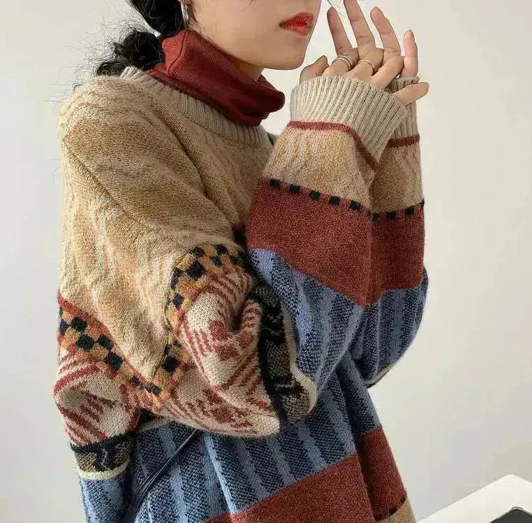 New Trendy Winter Woolen Knitted Jacquard Pullover sweater for women