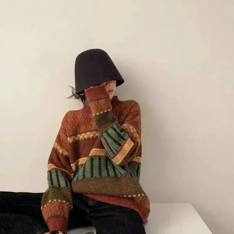 New Trendy Winter Woolen Knitted Jacquard Pullover sweater for women