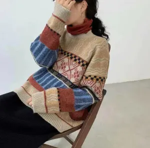 New Trendy Winter Woolen Knitted Jacquard Pullover sweater for women