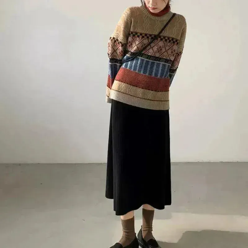 New Trendy Winter Woolen Knitted Jacquard Pullover sweater for women