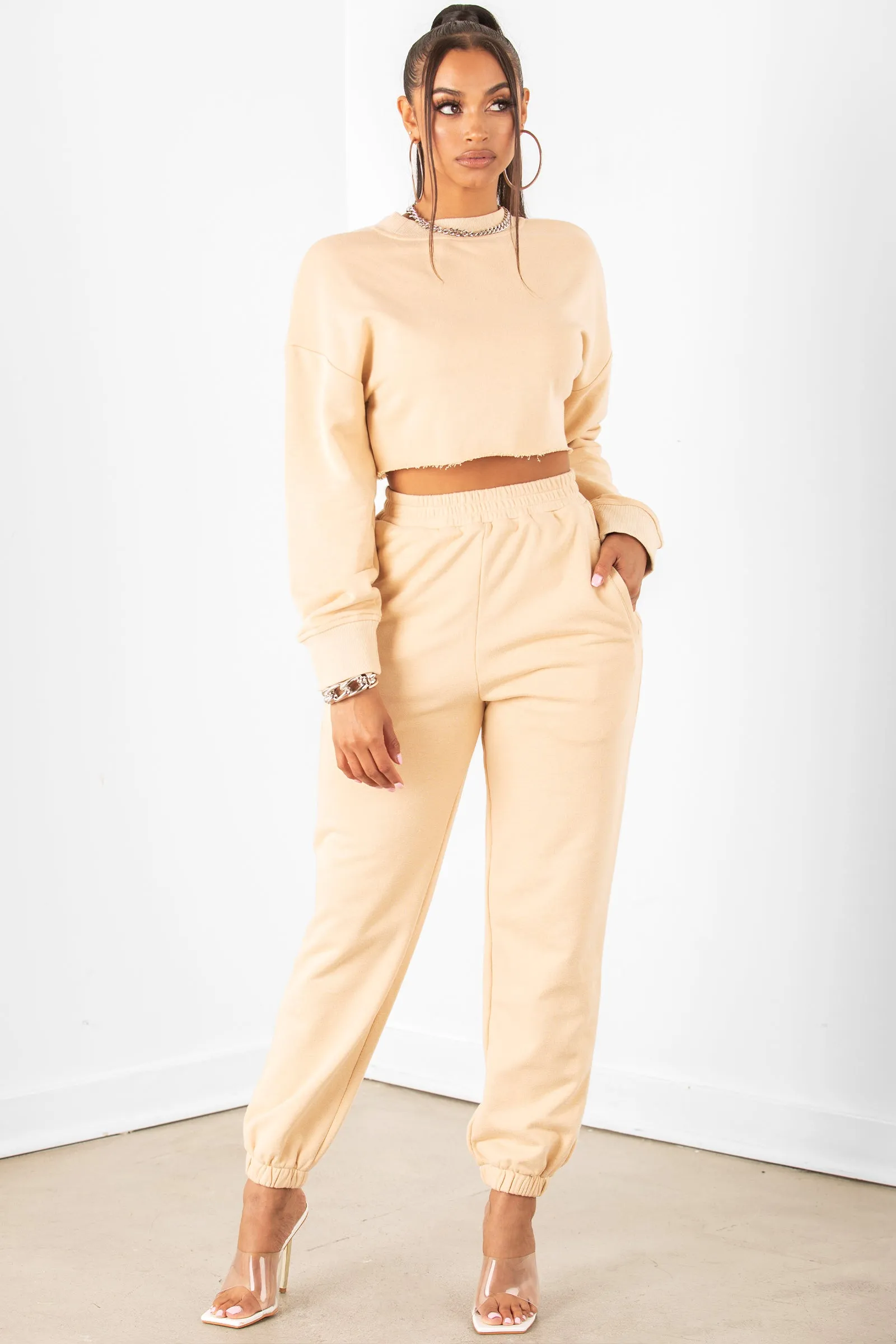 Nude Raw Cut Cropped Crewneck