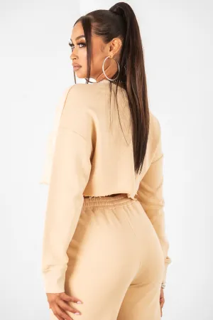 Nude Raw Cut Cropped Crewneck