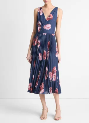 Painted Poppy Pleated V-Neck Dress