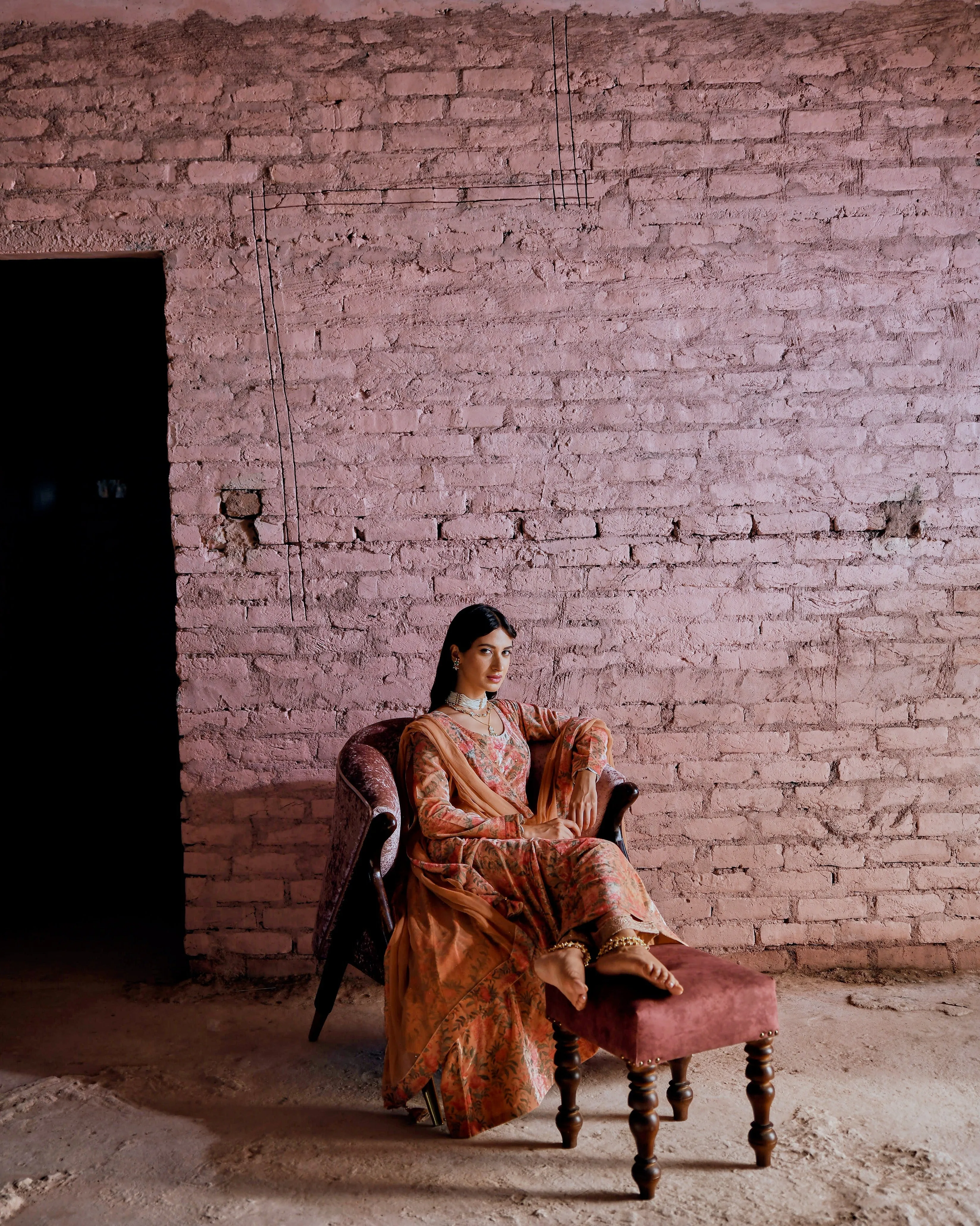PEACH FLARED MAKHMAL ANARKALI SET
