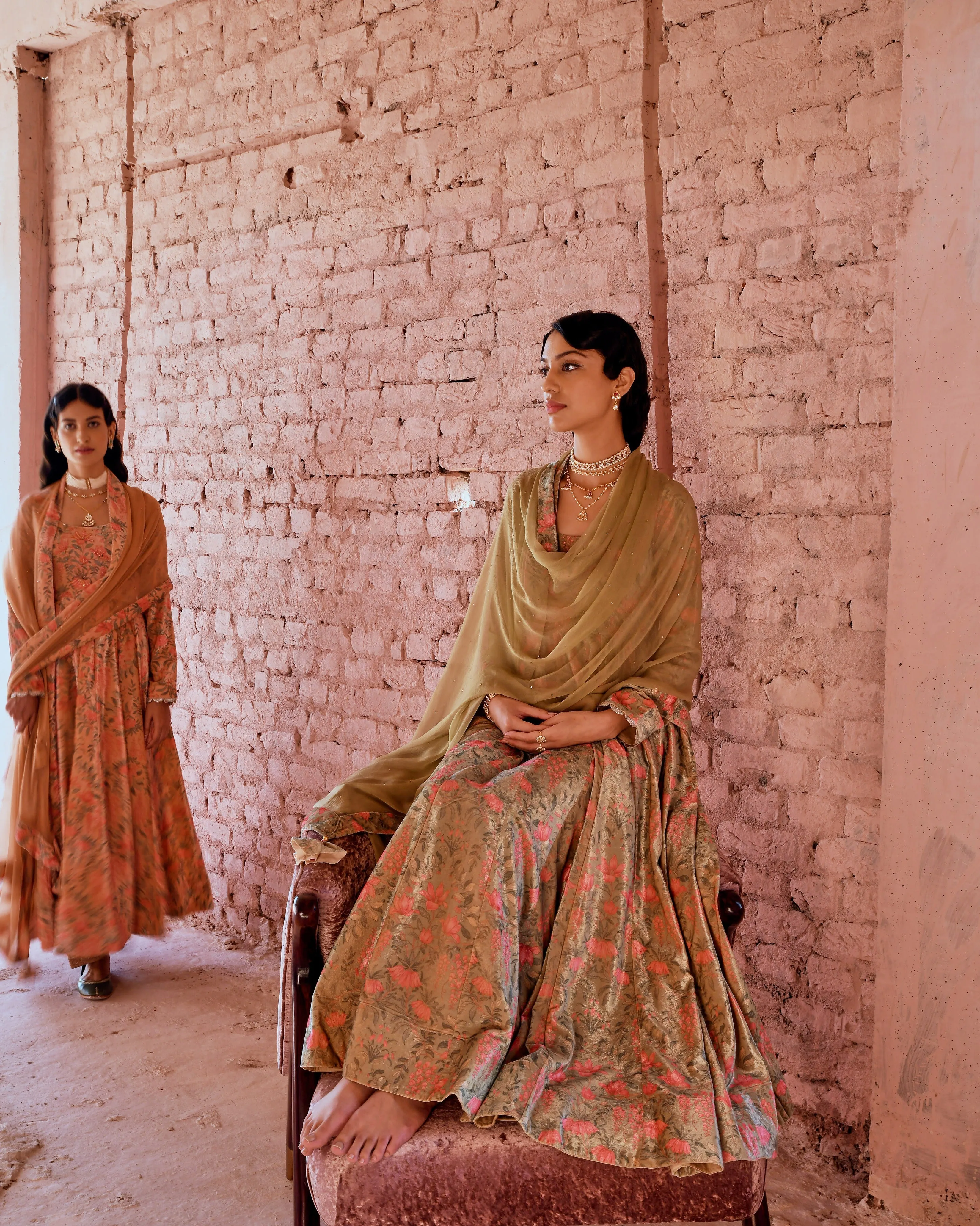 PEACH FLARED MAKHMAL ANARKALI SET