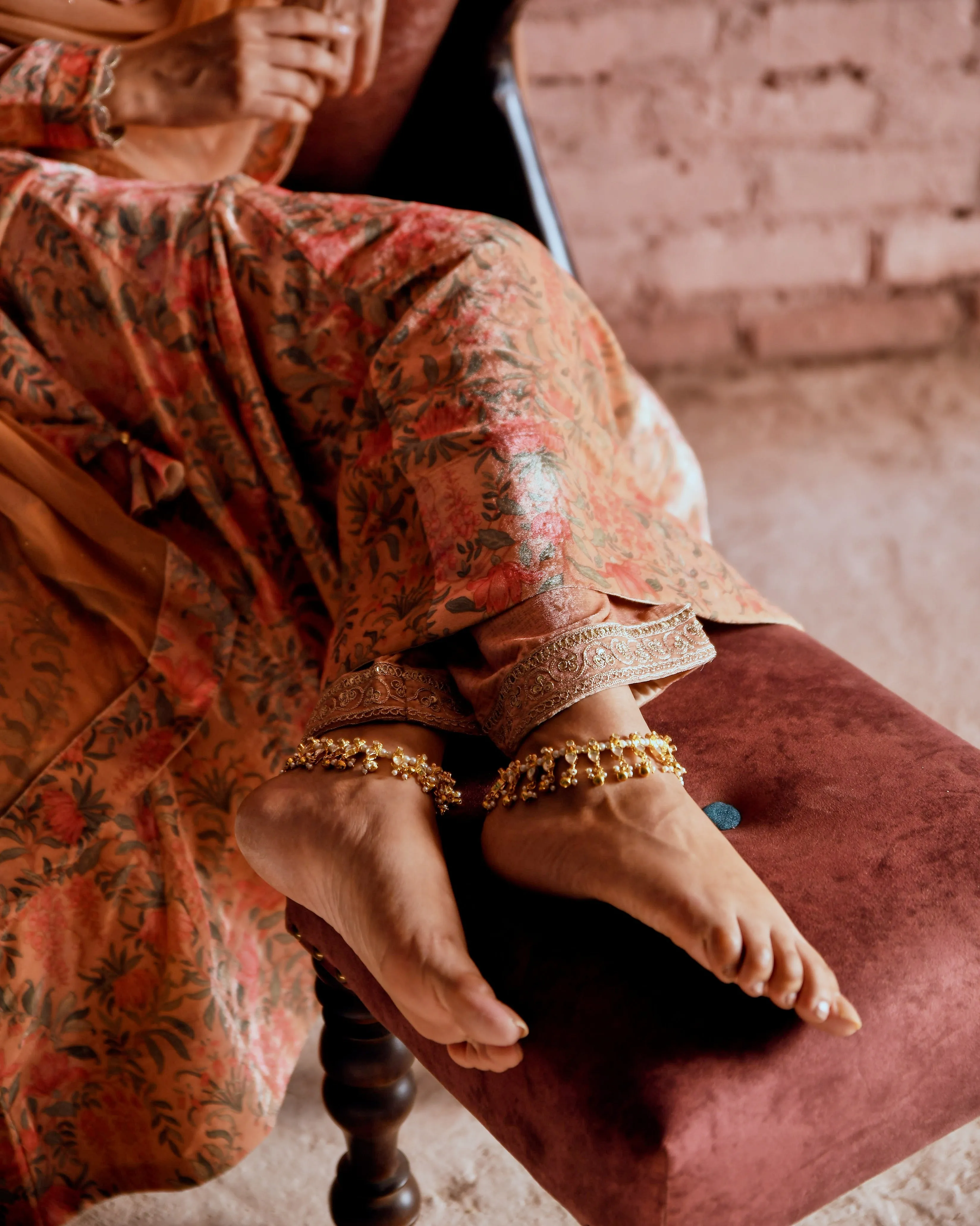 PEACH FLARED MAKHMAL ANARKALI SET