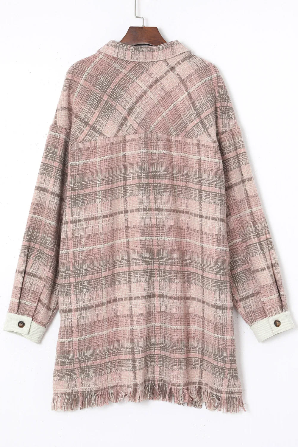 Pink Plus Size Macrame Plaid Coat