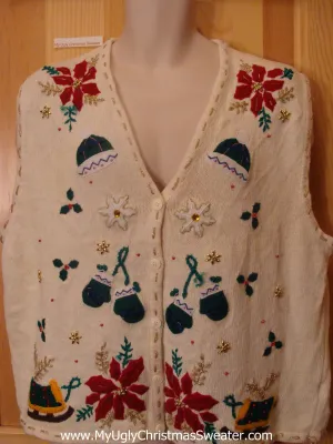 Poinsettia and Mittens Ugly Christmas Sweater Vest