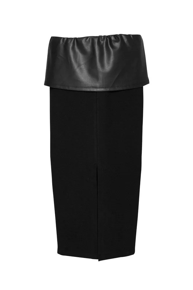 Polished Ponti & Faux Leather Maxi Skirt Leira Black