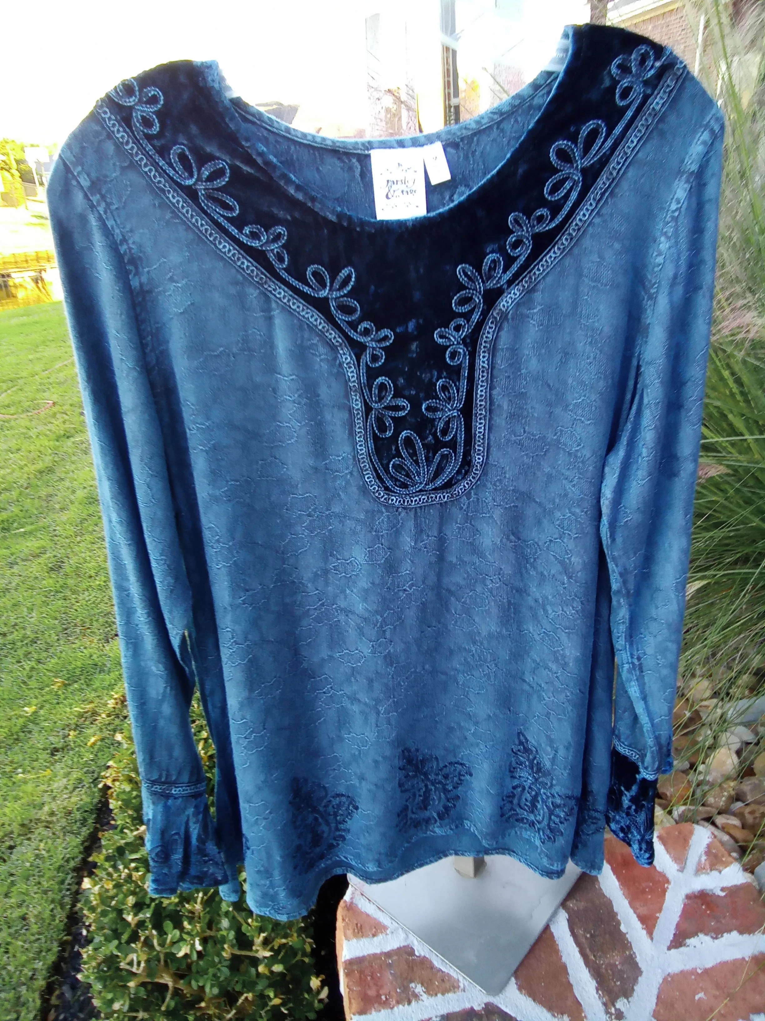 Rayon and Velvet Tunic - Blue | Parsley & Sage