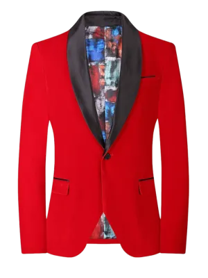 Red Men's velvet Tuxedo Blazer Shall Lapel Slim-Fit with Bowtie