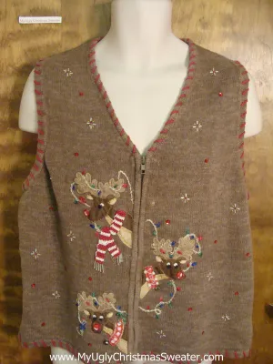 Reindeer Hanging Lights Horrible Christmas Sweater Vest