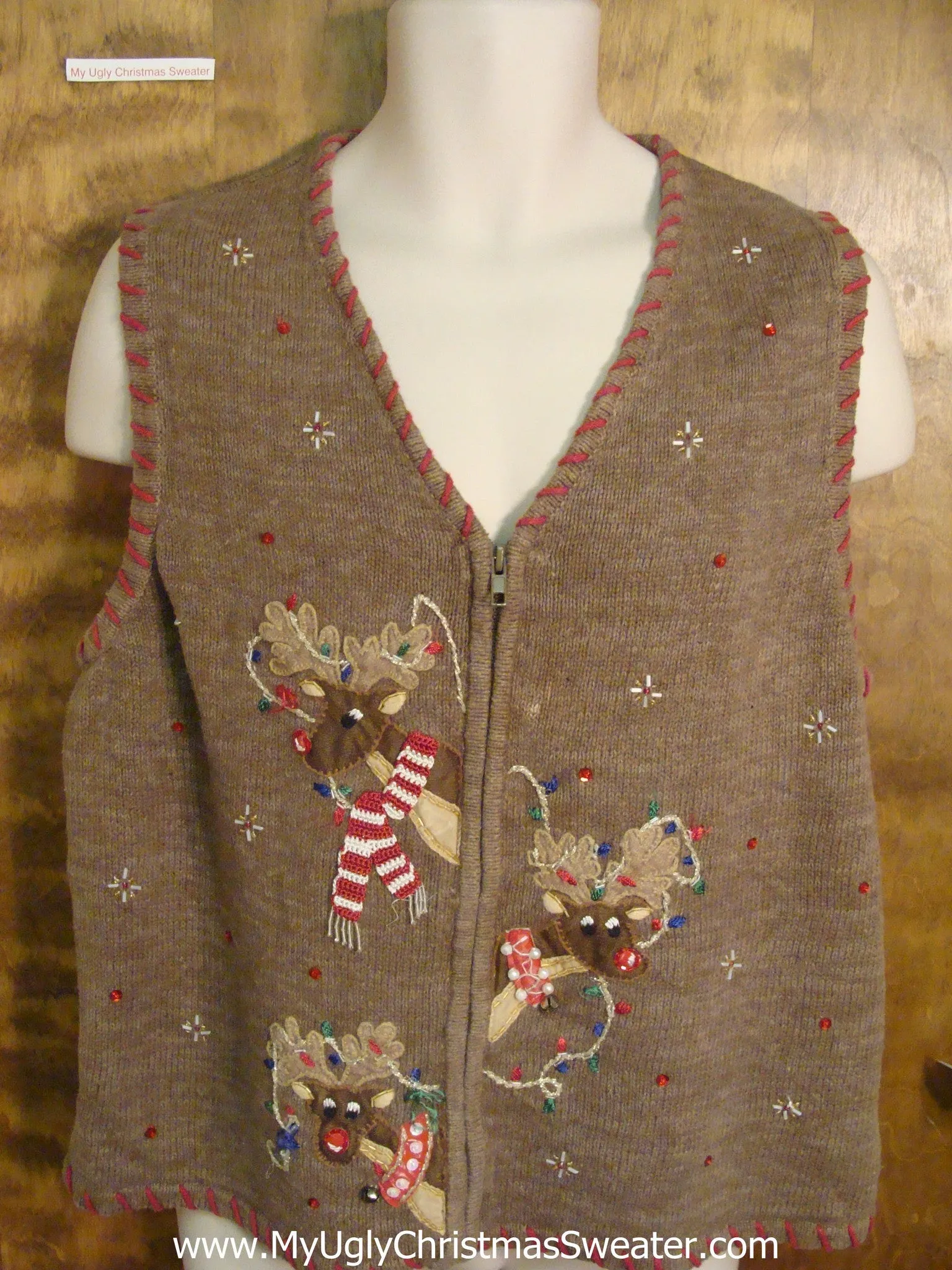 Reindeer Hanging Lights Horrible Christmas Sweater Vest