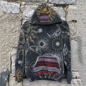 Retro Sun Moon Totem Art Hoodie