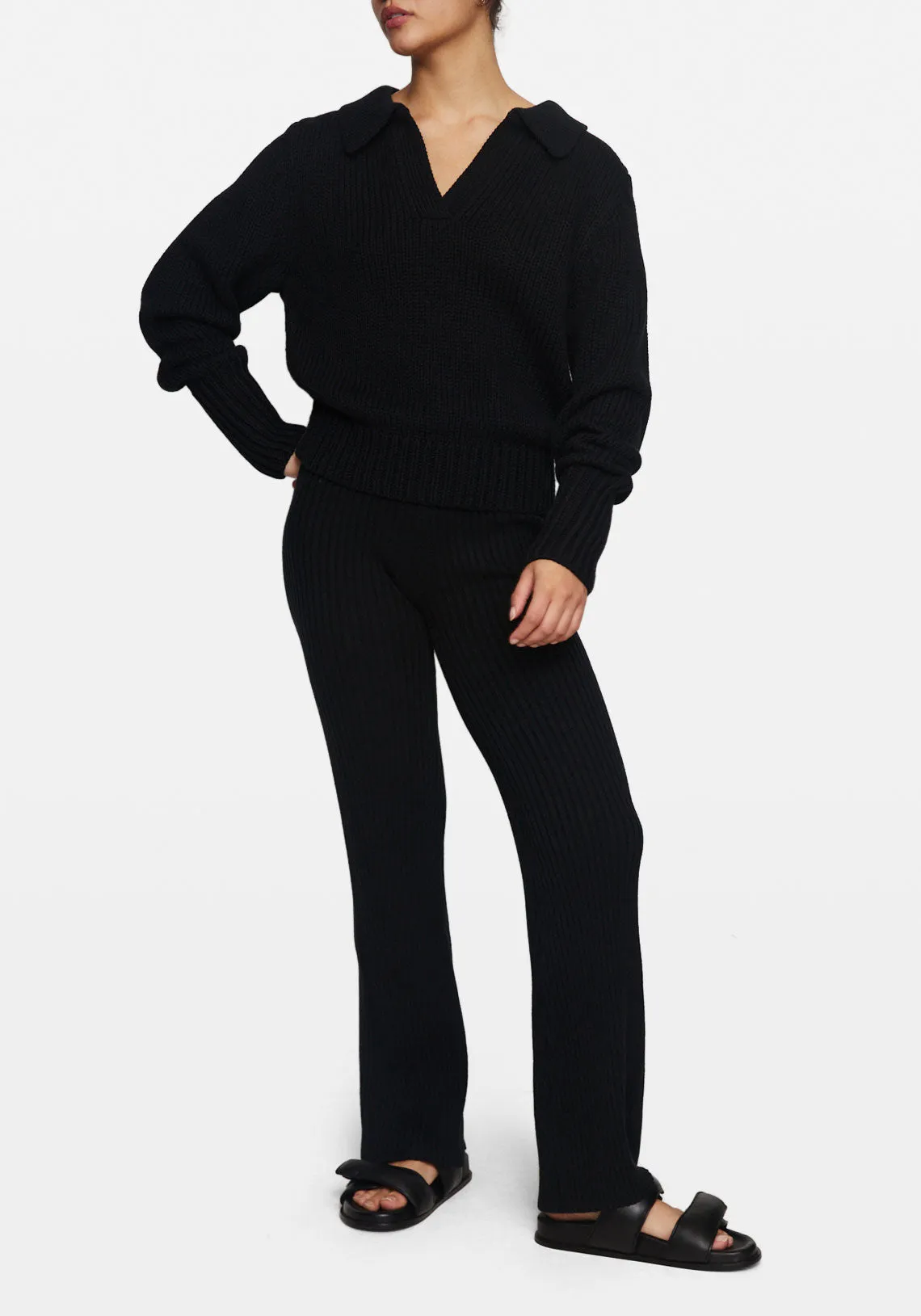 RIBBED SPLIT HEM TIGHT BLACK
