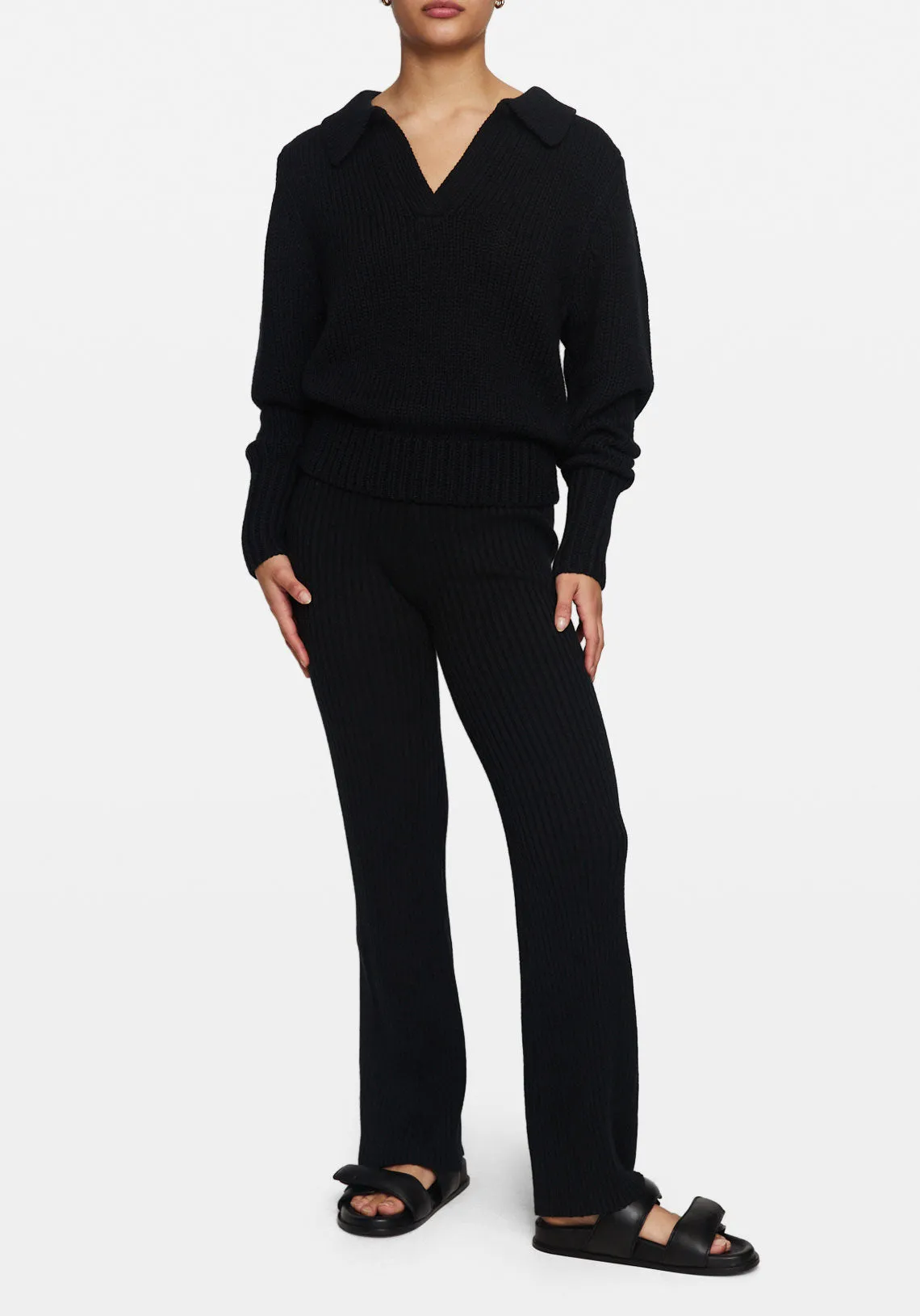 RIBBED SPLIT HEM TIGHT BLACK