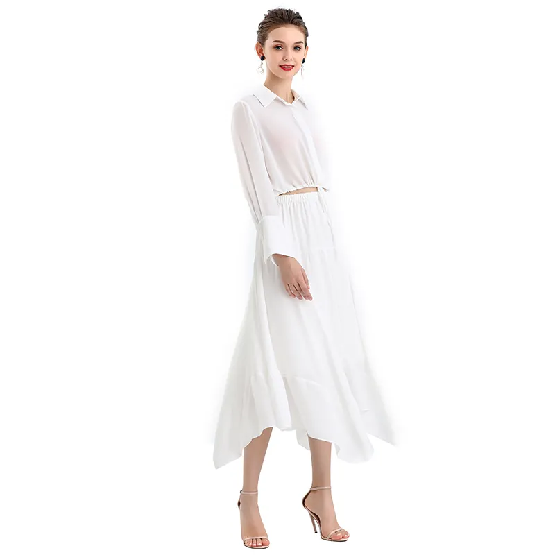 S068-10 Women solid asymmetric panelled long flare handkerchief skirt