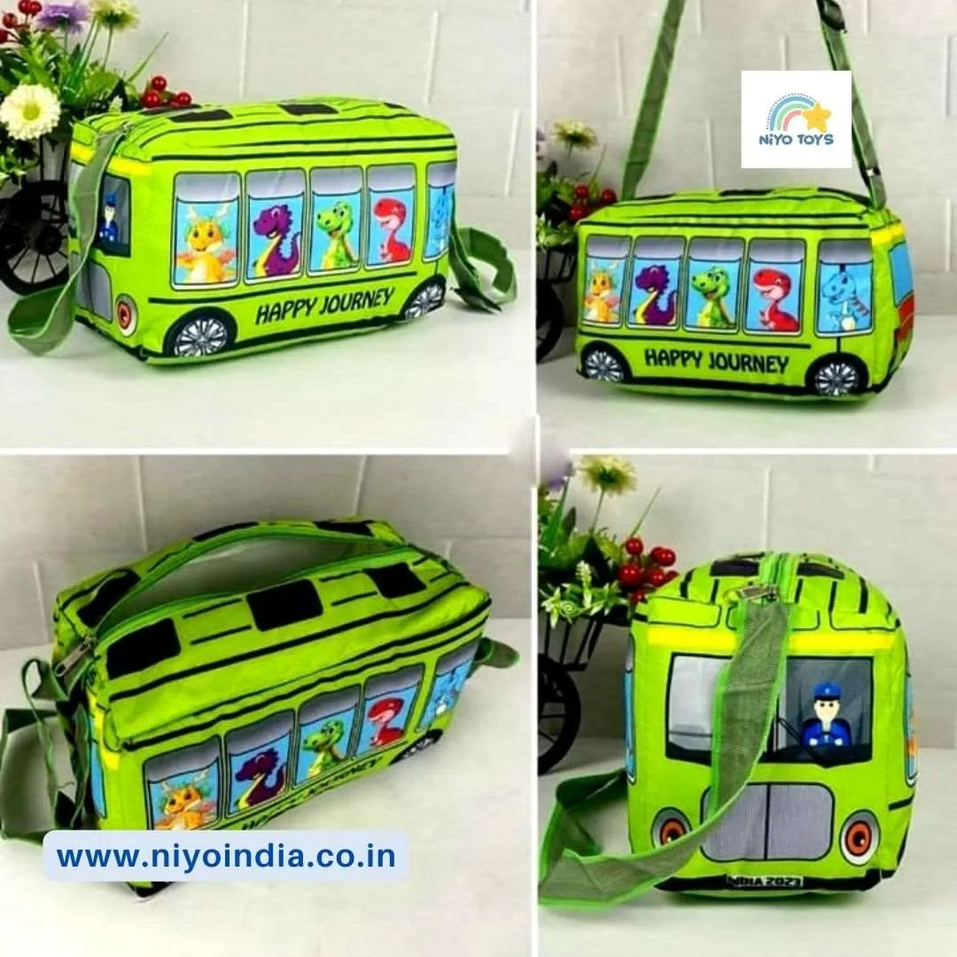 School Bus Bag ll Happy Journey Bag ll Light Weight Kids Sling | Picnic Duffle Bag (Assorted colors)